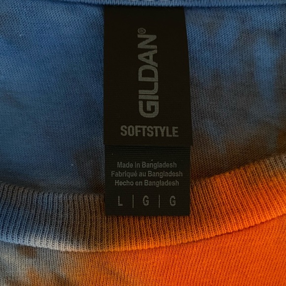 NEW GILDAN Large Unisex Soft Style Tie Dye T-Shirt Blue Orange Spiral Retro Vibe - Picture 7 of 8